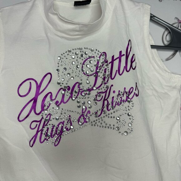 Xoxo hugs & kisses tank top bling holographic silver purple white mock neck y2k - Picture 5 of 6